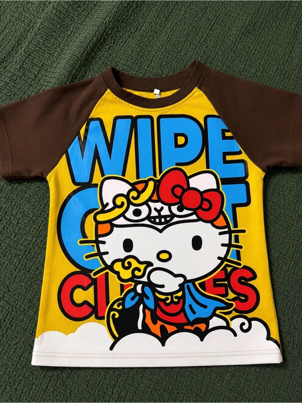Hello Kitty Yellow, Brown & Blue Raglan Graphic Tee